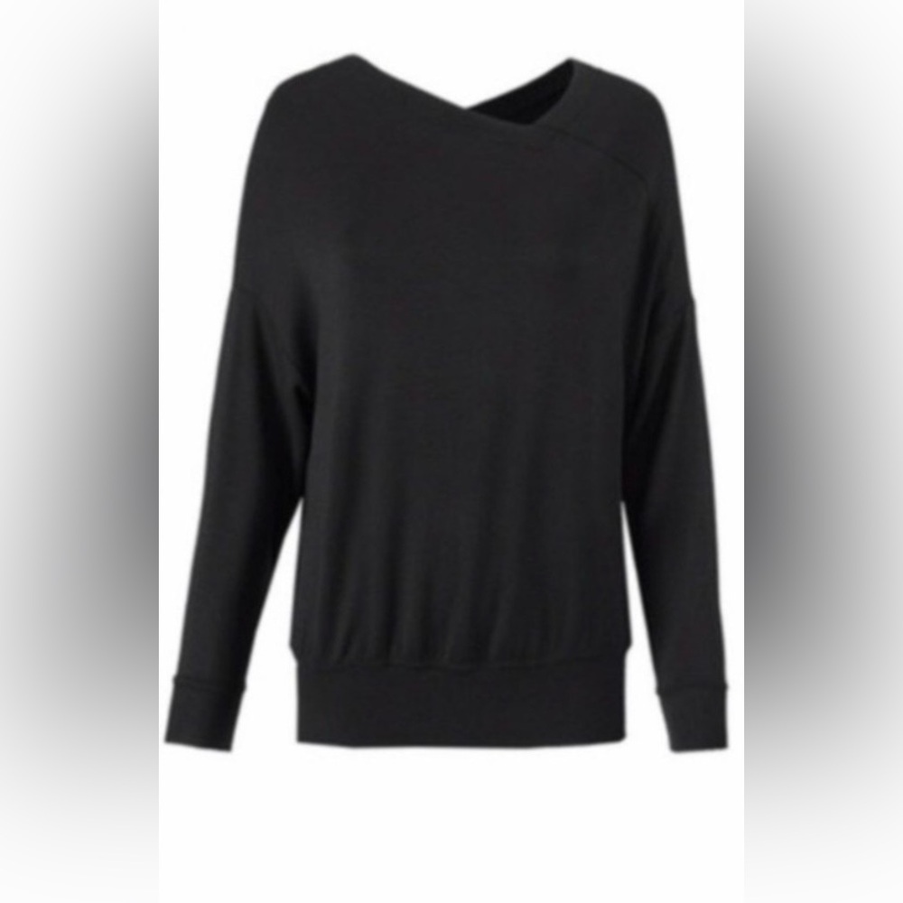 CAbi Black Long Asymmetrical Neck Top
